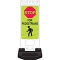 Brady STOP For Pedestrians Sign, 40in H x 14in W x 0.090in D, Fluorescent Yellow/Green 103709